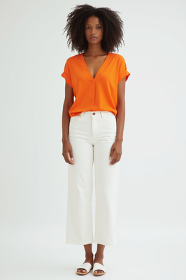 Women's  Orange V-Shape Top